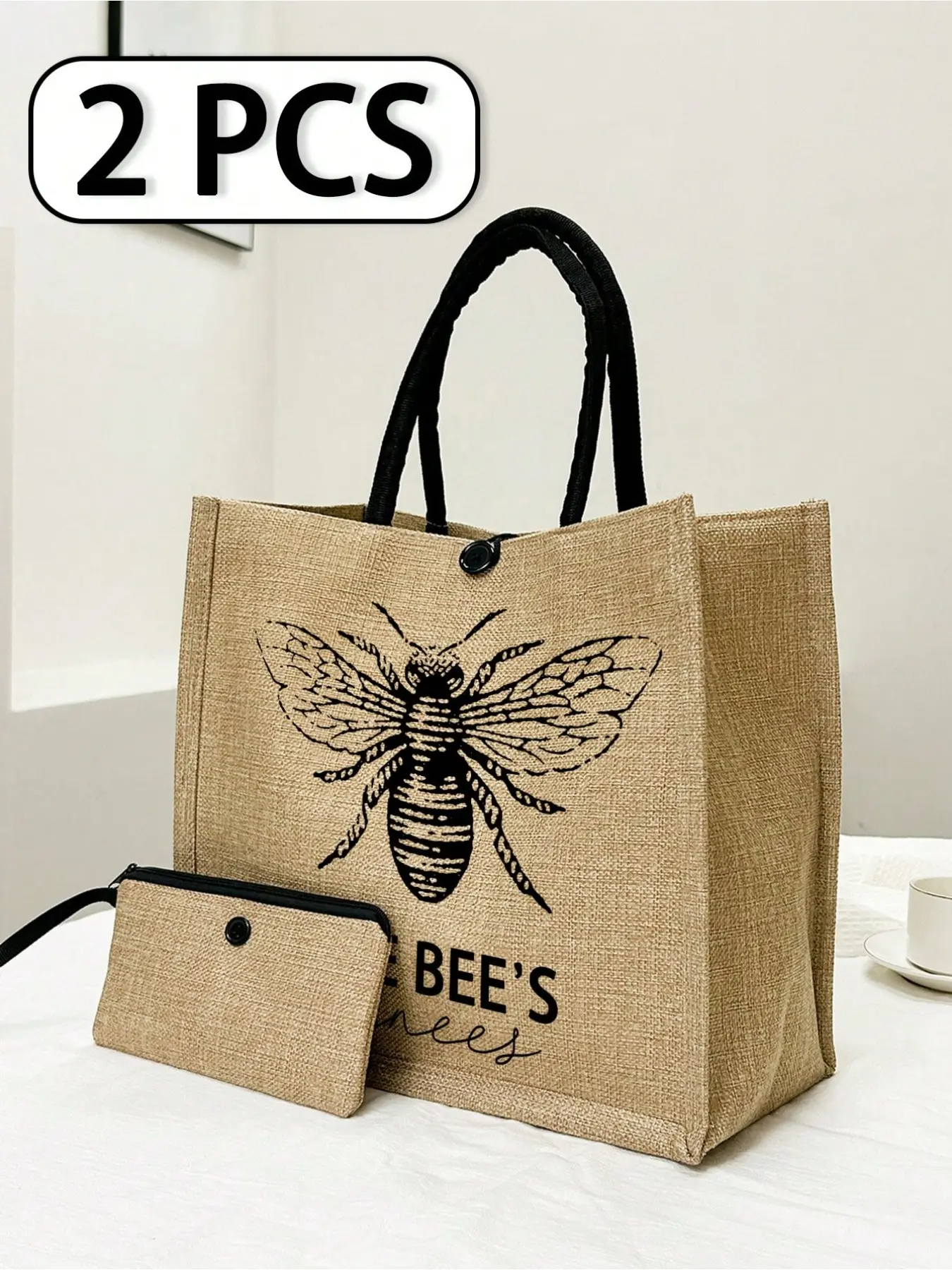 Fashion Bee Pattern Handbag, Linen Material, Large Capacity, Versatile Use, Ideal for Weddings, Travel, Daily Use, Perfect Gift