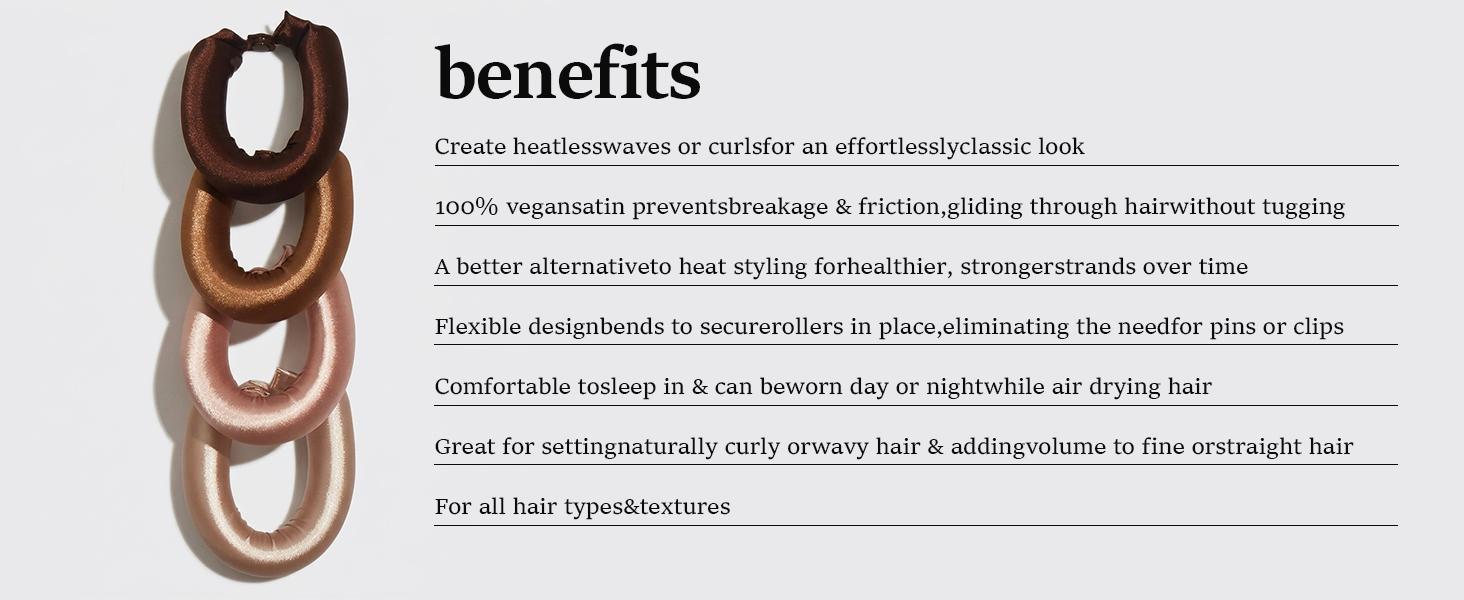 Heatless Hair Curler for Overnight, Satin Heatless Curling Rod, Soft Hair Curlers for Women, Jumbo Flexi Rod, Heatless Curlers, 4pcs, Rosewood