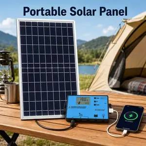 10W Portable Outdoor Solar Panel, Aluminum-Frame Solar Panel with Controller, Suitable for Outdoor Camping, Small Gardens, Home Garages, Storage Sheds, and Electronic Devices, Solar Panels For Camping