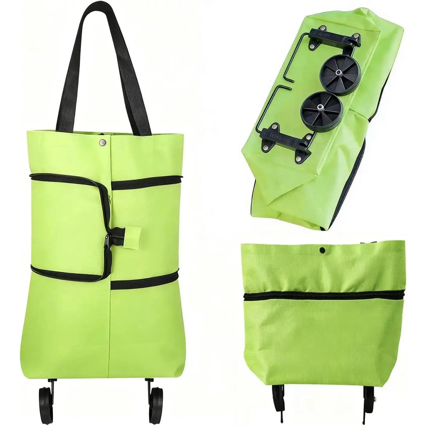 Foldable Rolling Shopping Tote Bag with Retractable Wheels, Lightweight Portable Grocery Cart Bag, Reusable Waterproof Oxford Cloth Market Handbag for Daily Groceries Travel