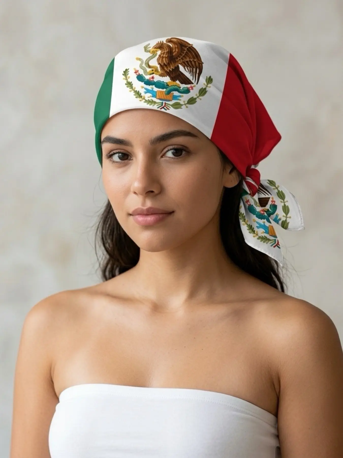 A versatile scarf for hair, neck, and purse, scarves for women and man, bandana – Mexican coat of arms (eagle, serpent, cactus) in green/white/red, Casual Soft Scarf, soft lightweight, ideal for national holidays.
