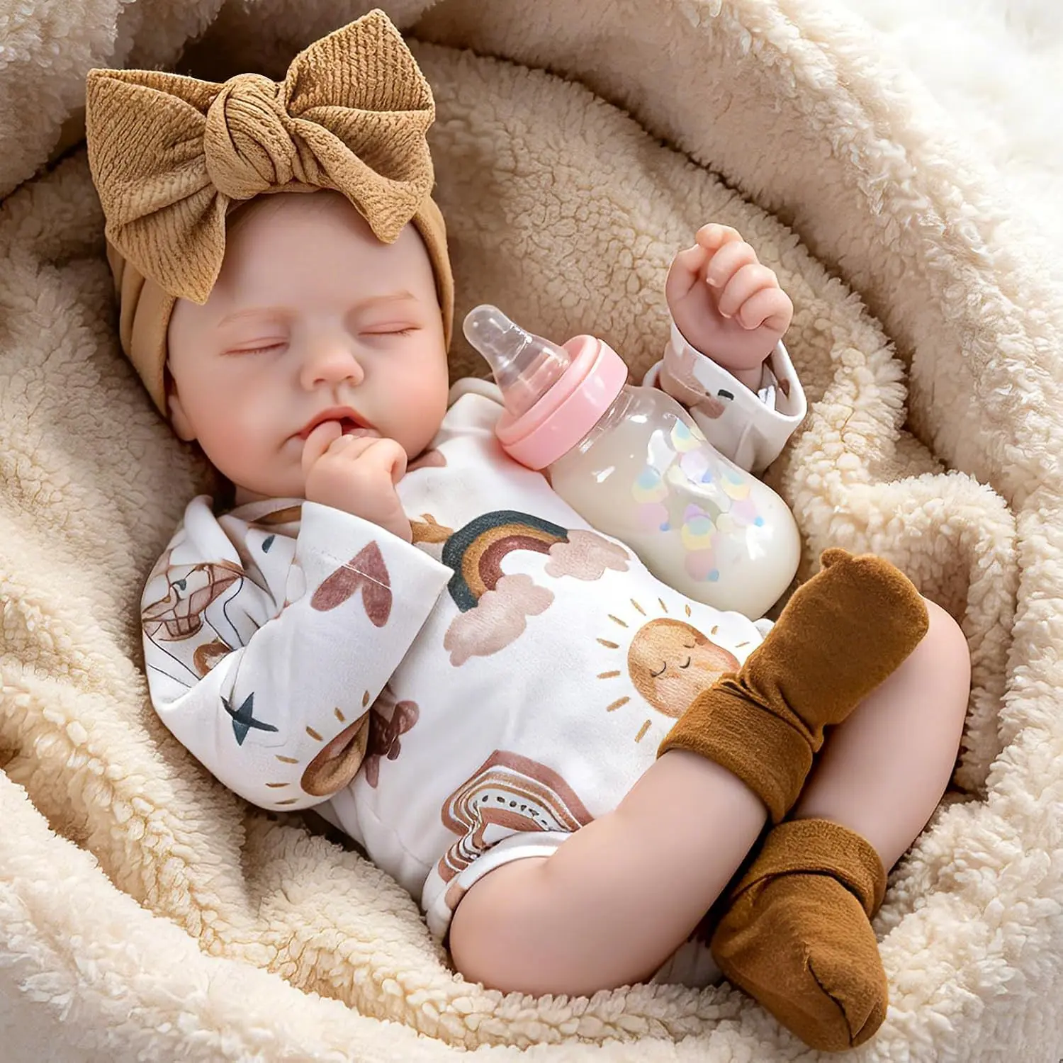 Lifelike Reborn Baby Dolls Real Life Realistic 20 Inch Sleeping Newborn Baby Girl with Rainbow Doll Clothes for Girls Age 3+