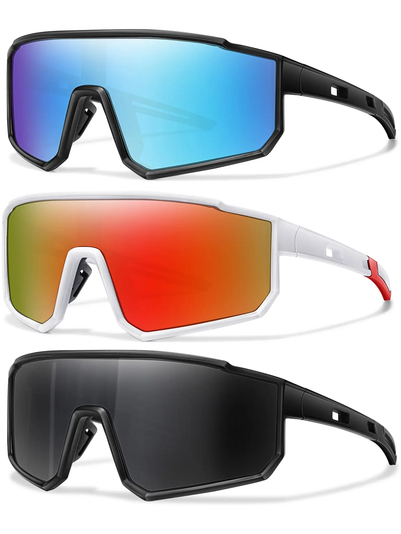 3-Piece Set Fashion Cycling Sunglasses, Uv400 Sport Glasses, Unisex Outdoor Gear, Ideal for Running, Hiking, Driving, Fishing, Golf, Travel