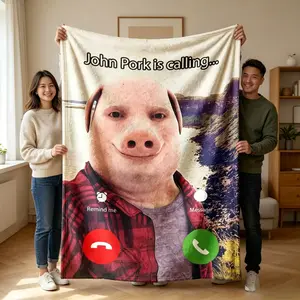 Viral John Pork Meme Funny Incoming Call Print Flannel Blanket, Soft Cozy Throw Blanket, Large Size Ultra Soft and Lightweight, Suitable for All Seasons,Perfect for Couch Sofa Bedroom Travel, Ideal Meme Gift for Friends Family Halloween Christmas Birthday