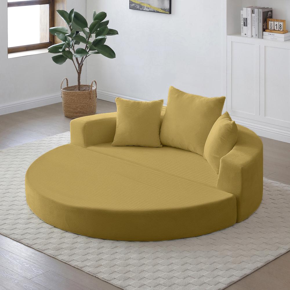 Convertible Sofa Couch Bed, Multi-functional, Circular Bed, Adjustable Futon Sofa, No Assembly Compressed Corduroy Floor Lounge Sofa for Apartment Office Bedroom Living Room
