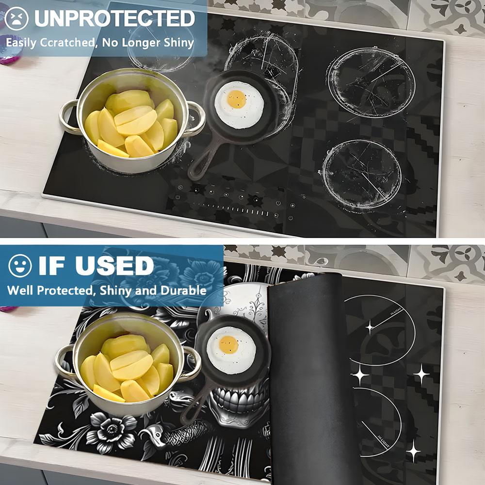 2DFlatSkull Pattern Kitchen Gas Stove Protector Cover Mat, 1 Count Scratch Resistant & Easy To Clean Grill Mat, Stove Top Protectors for Flat Top Oven