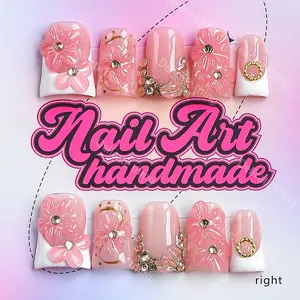 Y2K Style Press-On Nails, 10pcs Handmade Artificial Nails, Nail Art Supplies, XS S M L Sizes, Perfect for Parties, Includes Jelly Glue, Crystal Stick, File