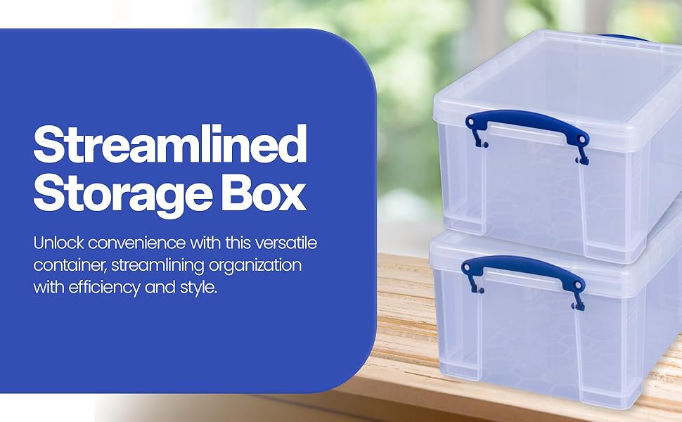 Really Useful Box Stackable 9 Liter Plastic Storage Container Bin with Snap Lid and Built-In Clip Lock Handles for Home & Office Organization (4 Pack)