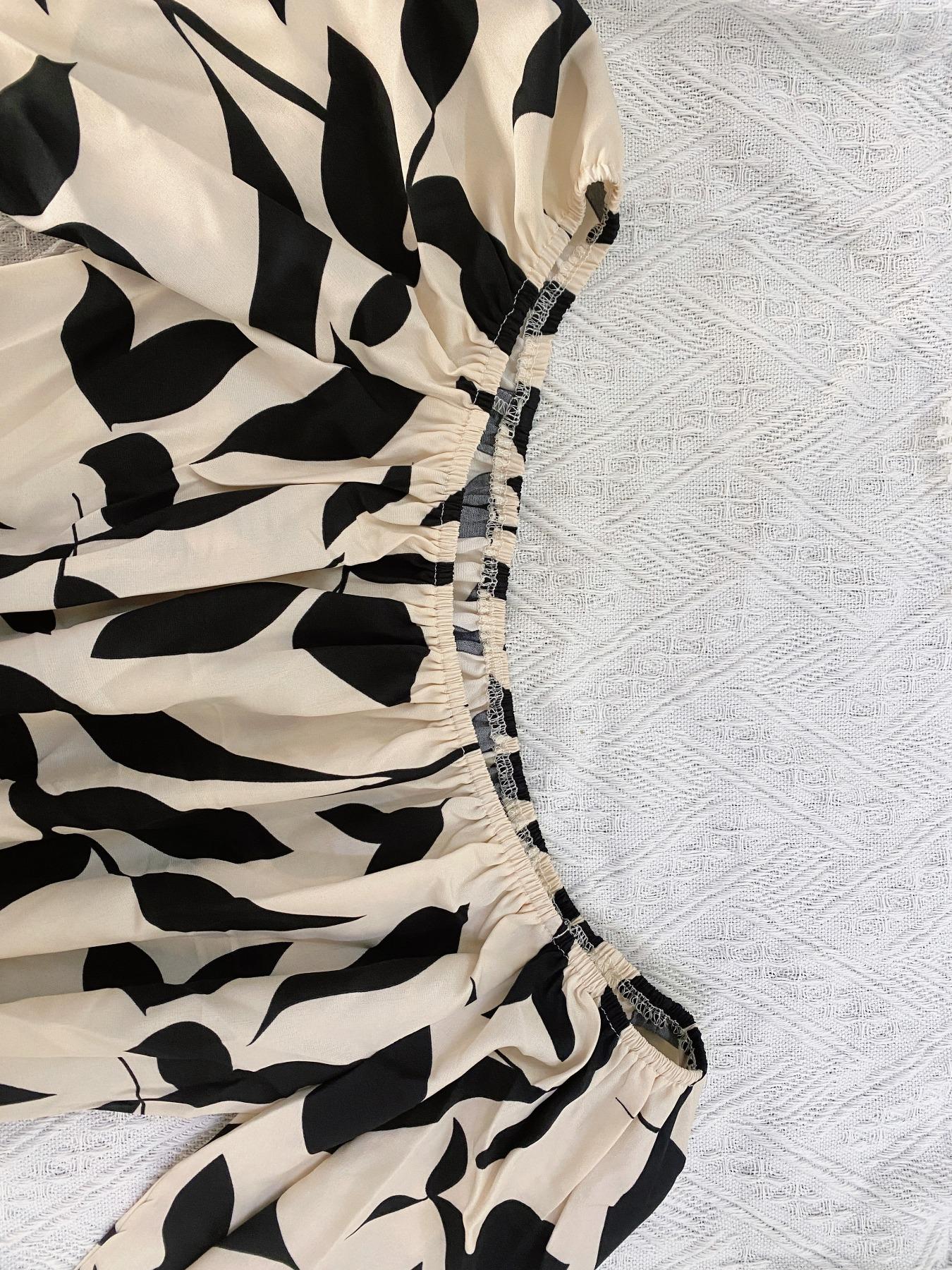 Women's All Over Leaf Print Off Shoulder Tie Waist Romper, Casual Drawstring Waist Jumpsuit for Vacation Holiday, Ladies Clothes for All Seasons