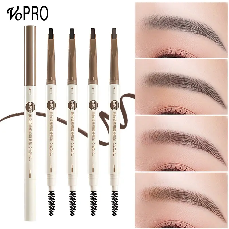 VOPRO Retractable Dual End Eyebrow Pencil With Spoolie Brush Waterproof Sweat Resistant Smudge Proof Long Lasting Natural Eyebrow Makeup For Makeup Beginners