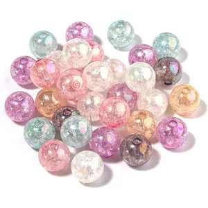 200 count Colored   Beads Round Crackle Glass Beads Charms for  Making Bracelets Earring Necklace Adults Beading DIY Art Craft Projects Christmas Ornament Birthday Gifts (10mm)