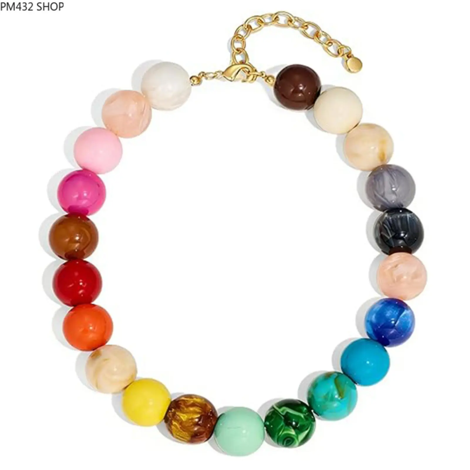 20mm Colorful Resin Beaded Necklace for Women – Chunky Mixed Round Bead Statement Choker, Casual Party Fashion Collar Necklace, Trendy Y2K Aesthetic Jewelry