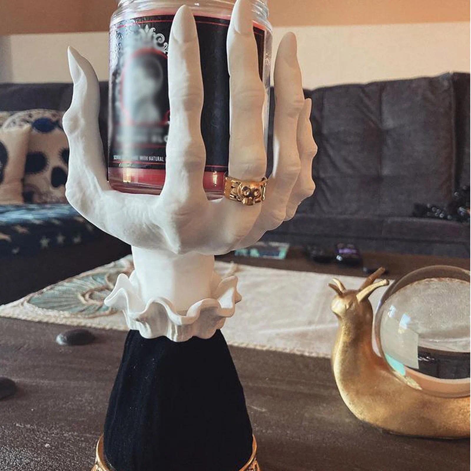 Witch Hand Candlestick Halloween Palm Candle Holder Gothic Decor Snack Bowl Stand Resin Ornament Halloween Decorations For Home