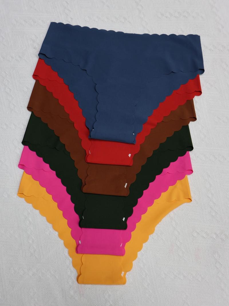 Women's Plain/Leopard Print Scallop Trim Knicker, Soft Comfy Breathable Drop Waist Panty for Daily Wear, Ladies Underwear for All Seasons