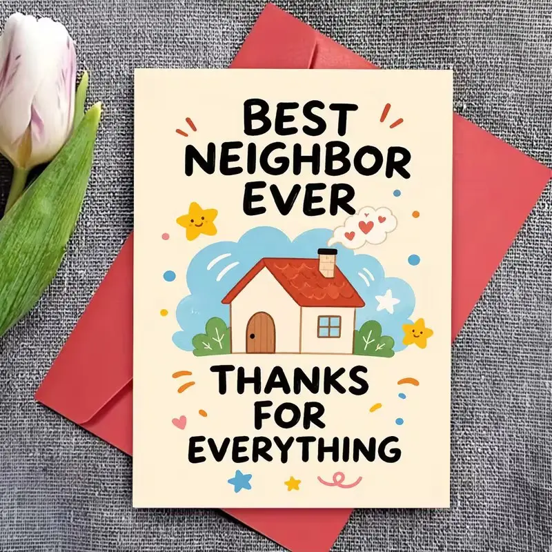 Cute Best Neighbor Card with Envelope, Thank You Greeting Card, Neighbor Appreciation Gift, Housewarming Gift Idea, Sweet Card for Amazing Neighbor