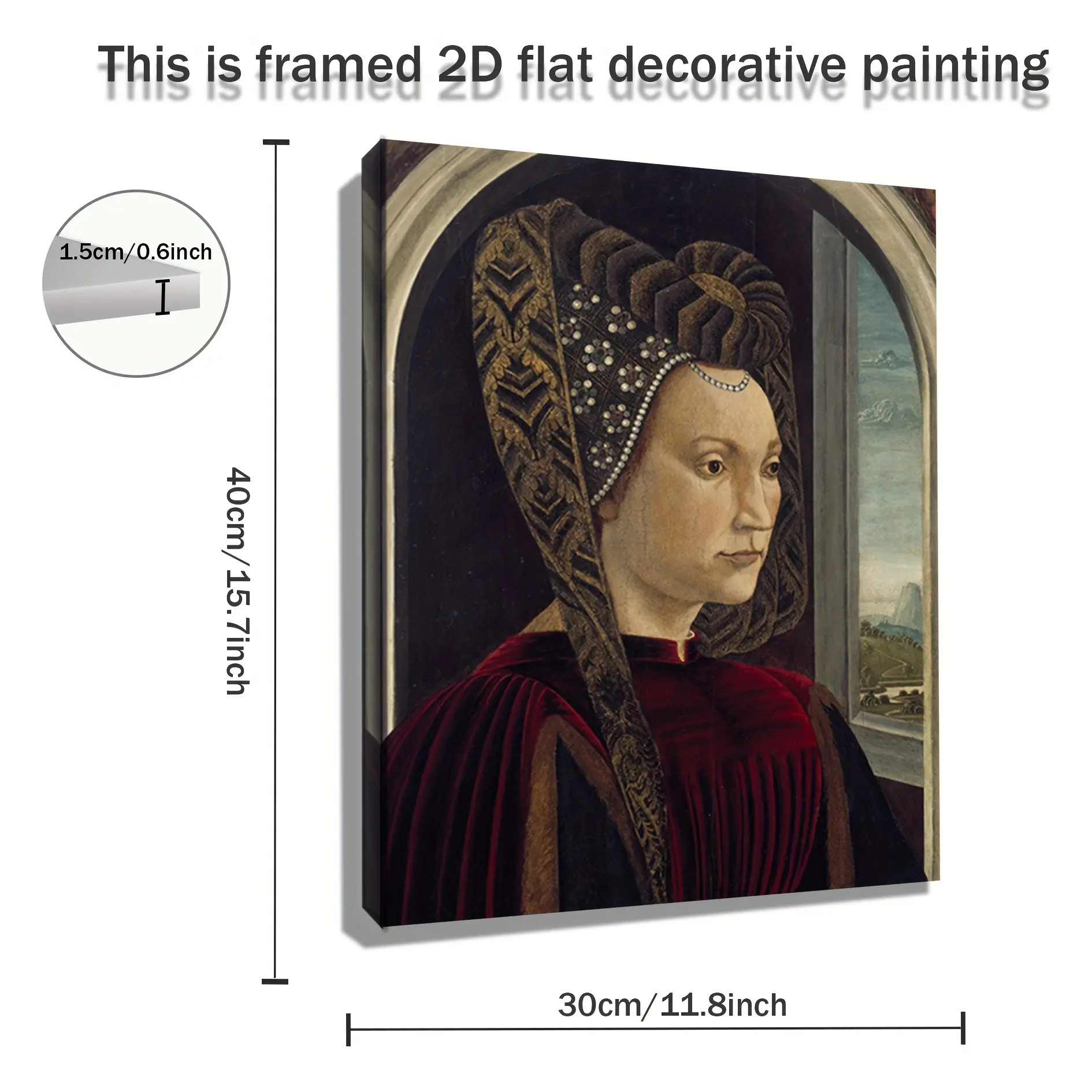2D Print, 1 Piece Portrait Painting of Clarice Orsini--Renaissance Style Italian Noblewoman Art Print, Vintage Framed Canvas Poster, Suitable for Decoration (Bedroom, Living Room, Bathroom)--15th Century Italian Historical Fashion and Aesthetics, 2D Print