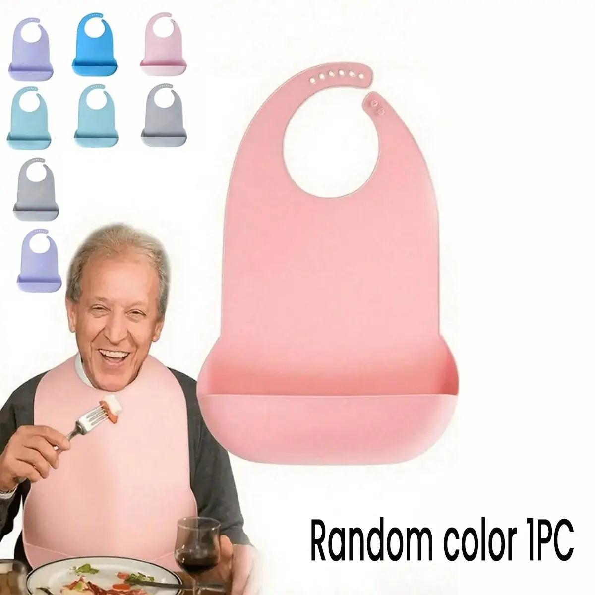 Adult Apron for Kitchen, Silicone Food Apron, Adjustable, Washable, Large Size, Waterproof 3D, Anti-Dirty, with Debris Pocket, Elderly Friendly