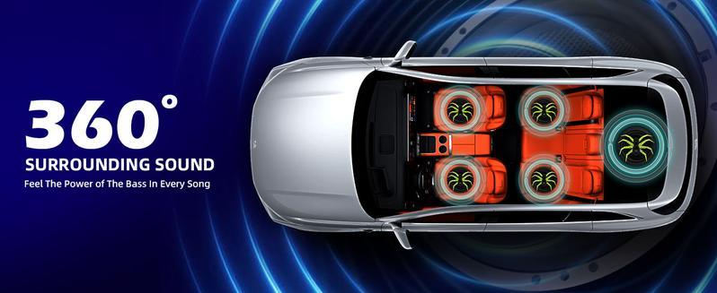 2025 1200W 10"Slim Car Underseat Bicycle stereoSubwooferFree shipping and Amp Package with Ambient Light, Individual Control for Low Pass/Gain/Boost Bass, High output surround vibration bass without distortion for Truck