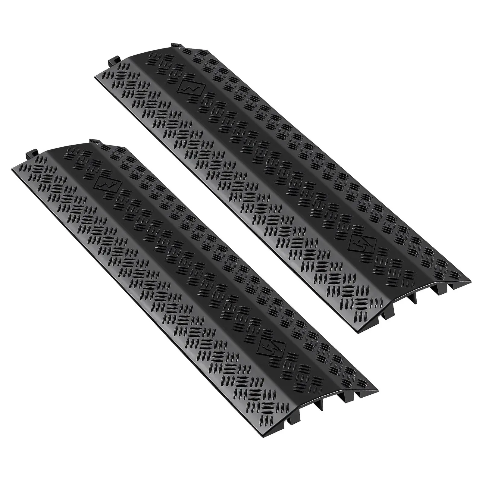 VEVOR 2-Pack Heavy-Duty Polypropylene Floor Cable Protector Ramps, 2-Channel Drop Over Cord Covers, 17,500 lbs/7,938 kg Axle Load Capacity, 2.01x1.10 in Dimensions, for Indoor High-Traffic Areas [Tool Upgrade]