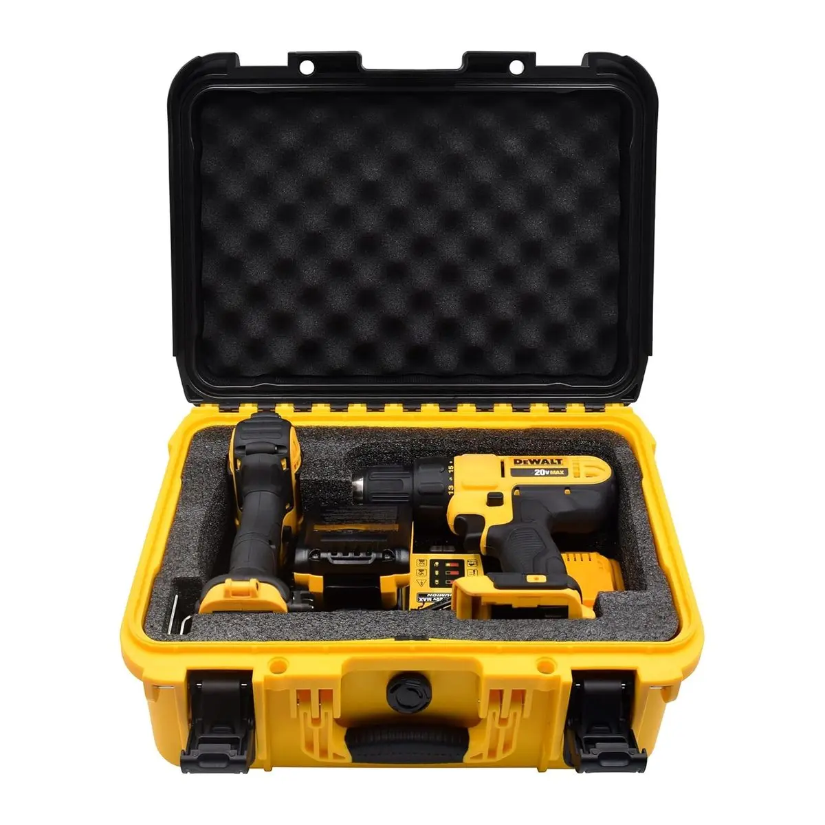 Drill Storage Hard Case with Custom Foam Insert, Carry Handle, Durable Protection for 20V Max Cordless Drill, Impact Driver, Battery & Charger (Case Only)