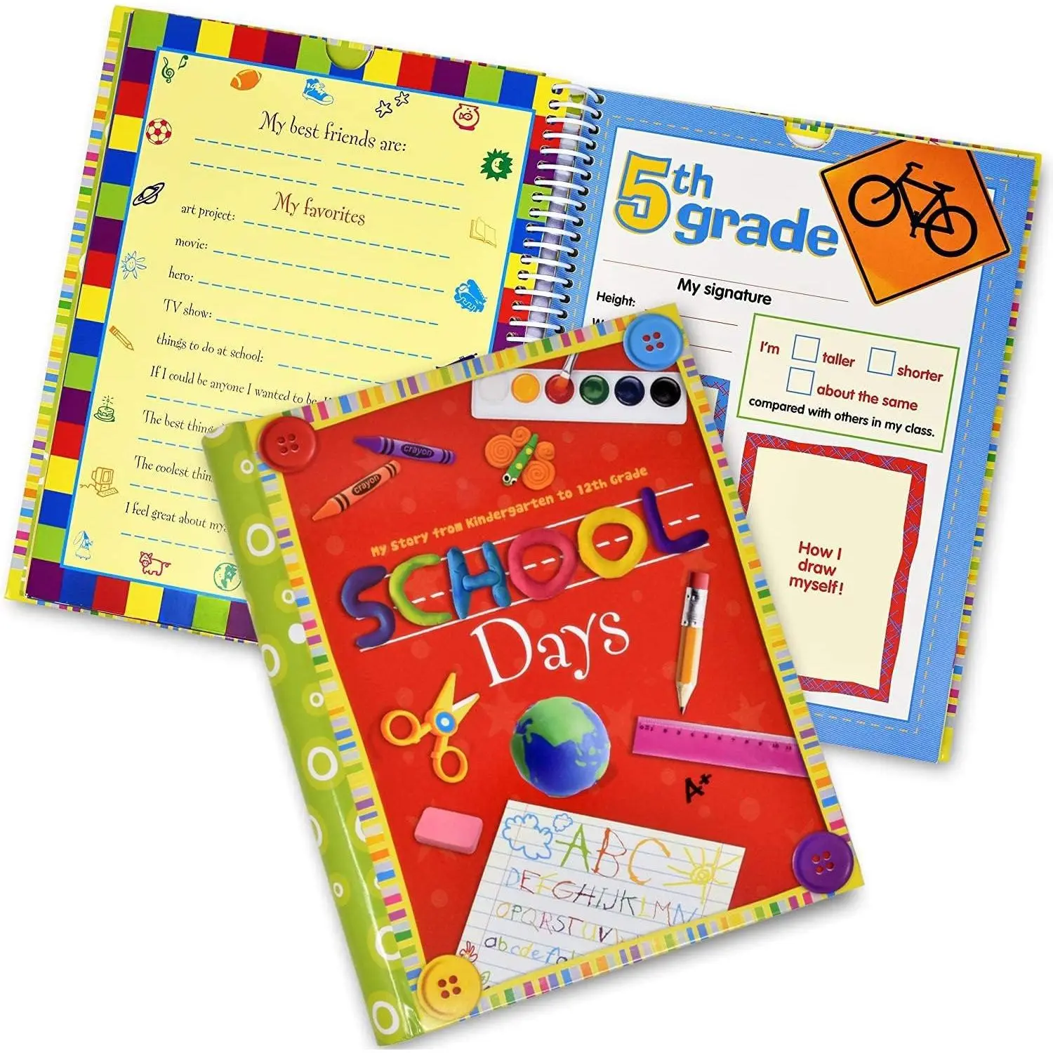 Modern Photo Album, Preschool to 12th Grade School Memory Book Scrapbook with Picture Slots, Storage Pockets & Graduation Memory Portfolio for Kids