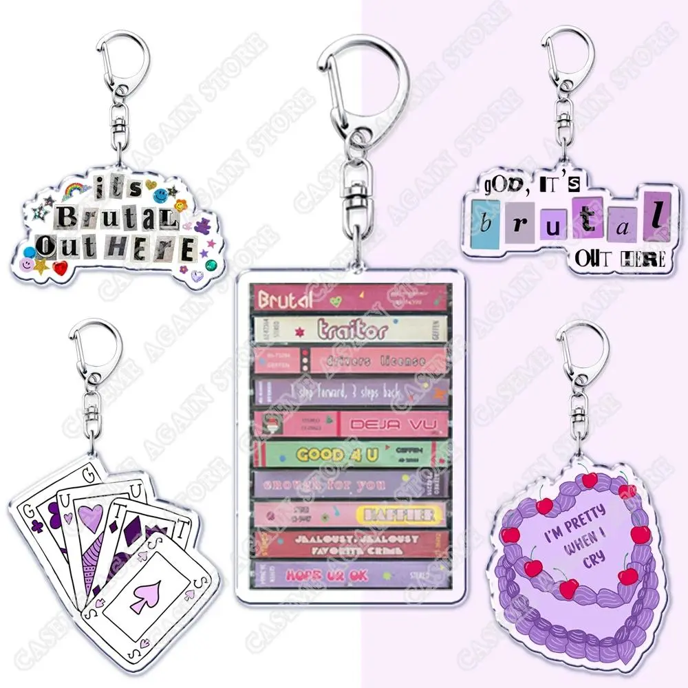 Popular Female Singer Keychains for Accessories Sour Guts Brutal Drivers License Good 4 U Vampire Jewelry Keyrings Fans Gifts