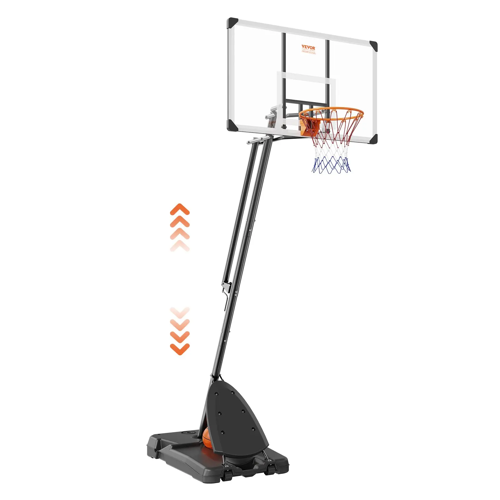 VEVOR Basketball Hoop, 7.6-10 ft Adjustable Height Portable Backboard System, 54 inch Basketball Hoop Goal, Kids Adults Basketball Set with Wheels, Stand, and Fillable Base, for Outdoor/Indoor