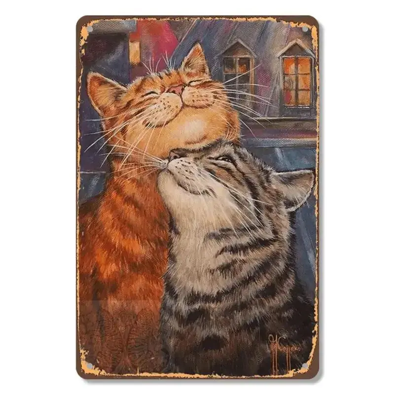 Cute Cuddling Cats Vintage Metal Tin Sign, Retro Cat Art Wall Decor, Perfect Cat Lover Gift for Cozy Home