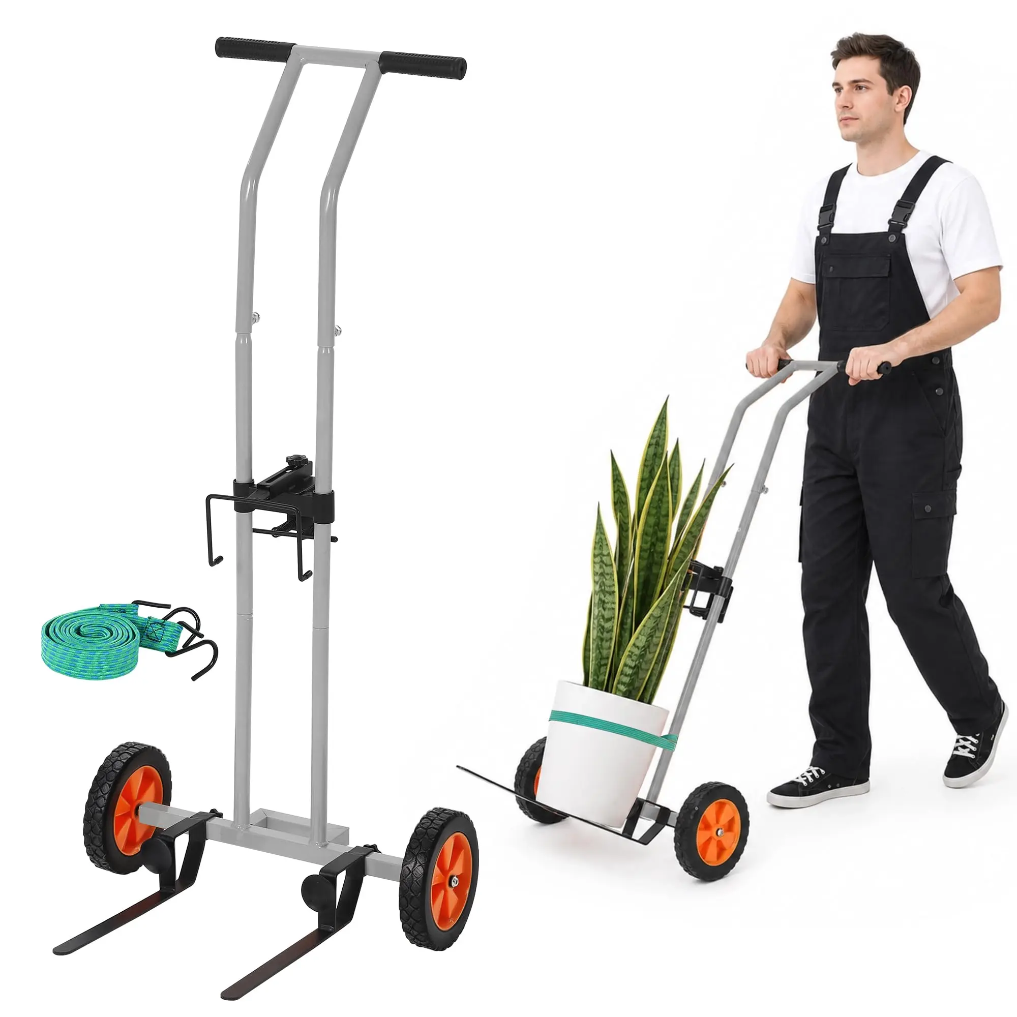 175 lbs Heavy Duty Plant Dolly Cart – Adjustable Arms & Securing Straps – Wheeled Mover for Large Potted Plants – Appropriate for Indoor or Outdoor Automotive Workshop Use, Grey