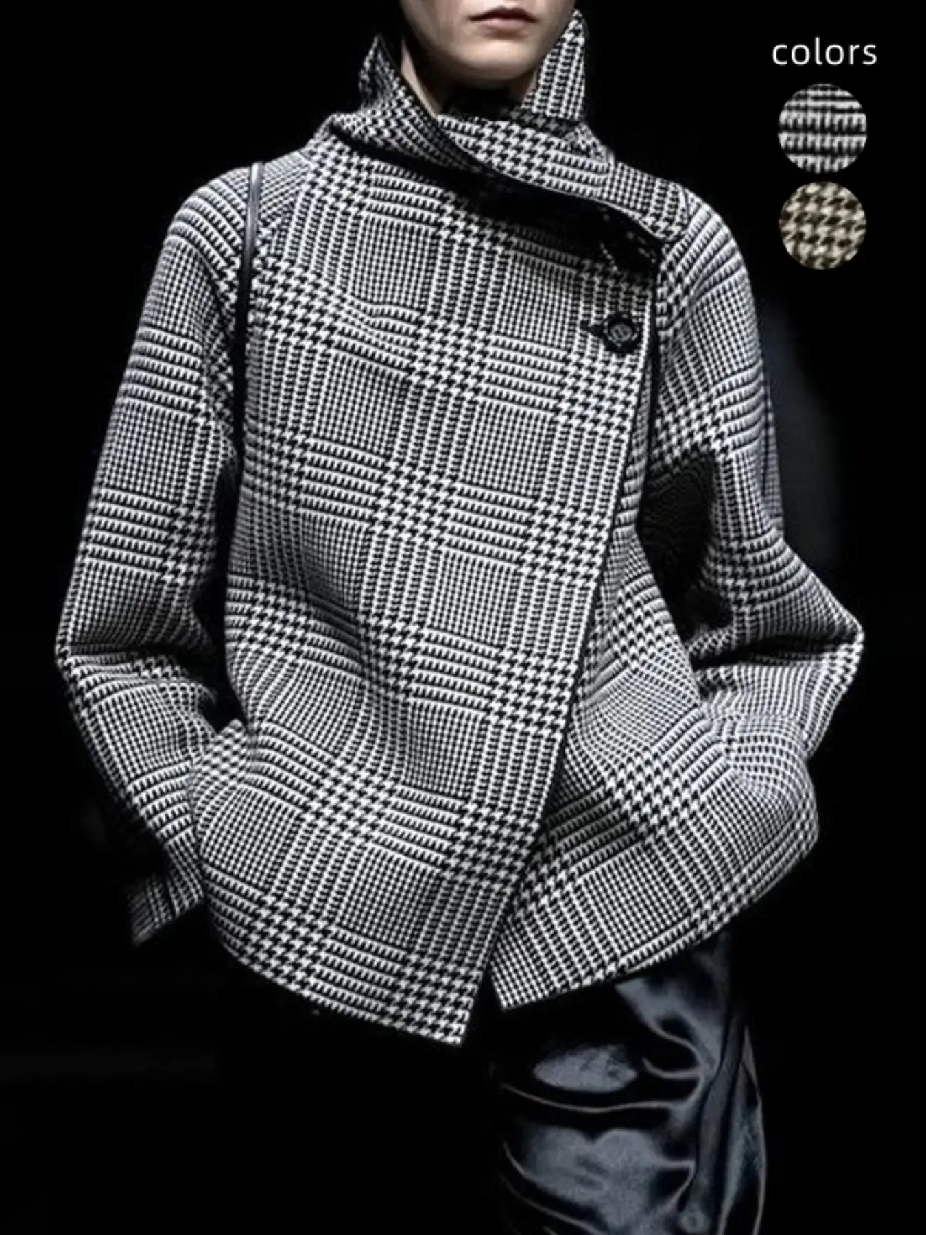 Long Sleeve Loose Asymmetric Birdseye Stand Collar Jacket Coat, Stylish Outerwear for Men, Trendy Fashionable Design, Comfortable Fit
