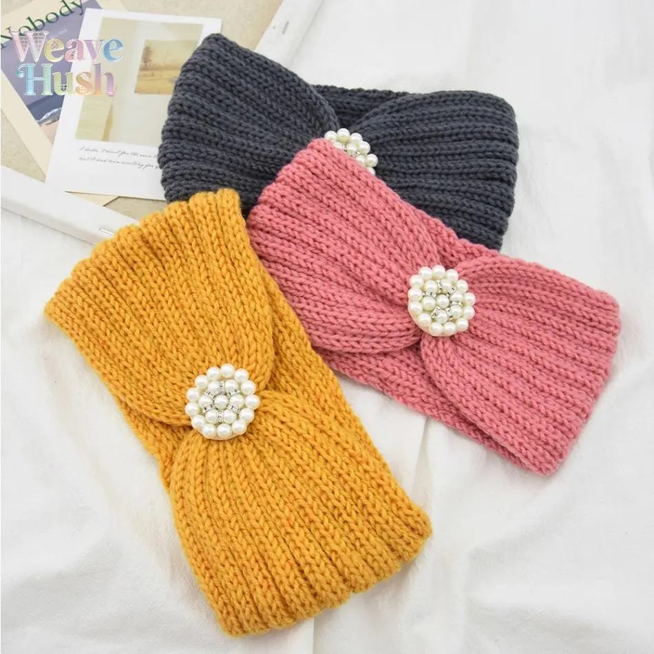 3‑Pack Pearl Knitted Thermal Headbands, Autumn Winter Warm Hair Styling Essentials, Wool Ear Protector Hair Bands, Multi-Functional Accessory for Face Washing Yoga Sports & Cold Weather Daily Wear