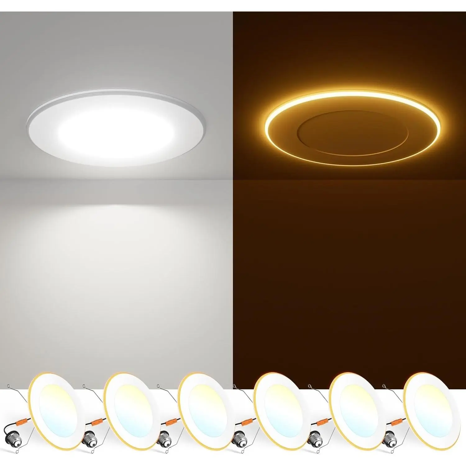 6 Pack 5/6 Inch 5CCT LED Recessed Lighting with Night Light, 2700K-6000K Selectable, Dimmable Retrofit Flat Can Lights, 1000LM, 10W, IC & Damp Rated, ETL & FCCGift