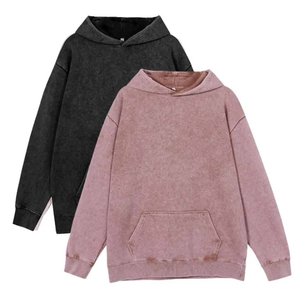 2 Pack Unisex Oversized Hoodies, Vintage Acid Wash Heavyweight Pullover with Drawstring, Elastane Blend for Streetwear, Casual Hoodie/Jumper