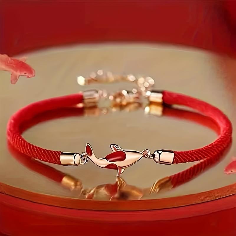 Lucky Koi Fish Red String Bracelet, Handmade Woven Adjustable Rope Bracelet for Men and Women