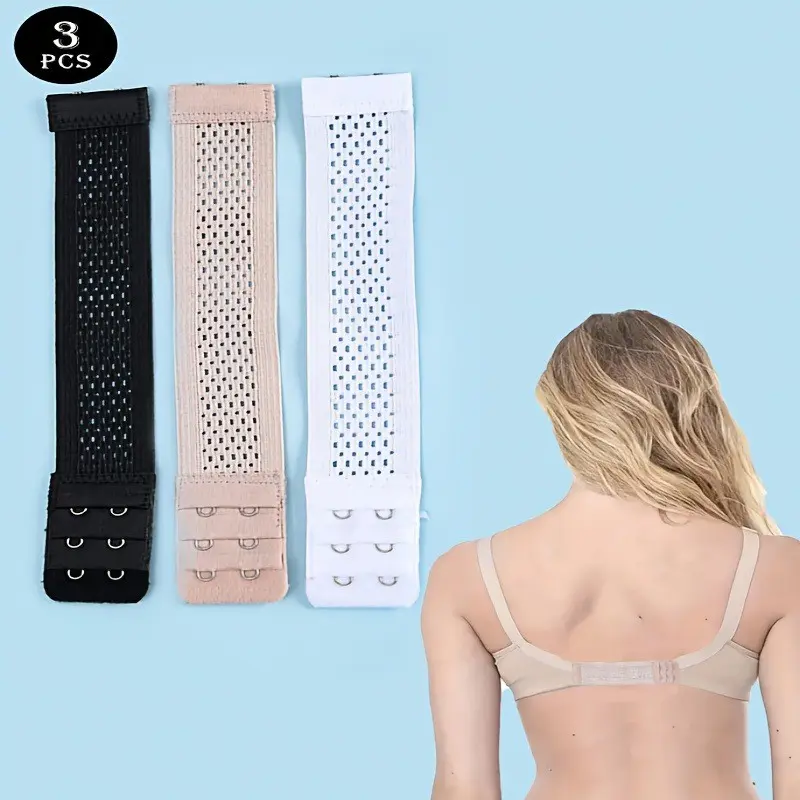 3-Pack Extra Long 7.87 Inches Elastic Triple Hook Eye Bra Extender Clips, Comfortable & Durable Breastfeeding Accessories