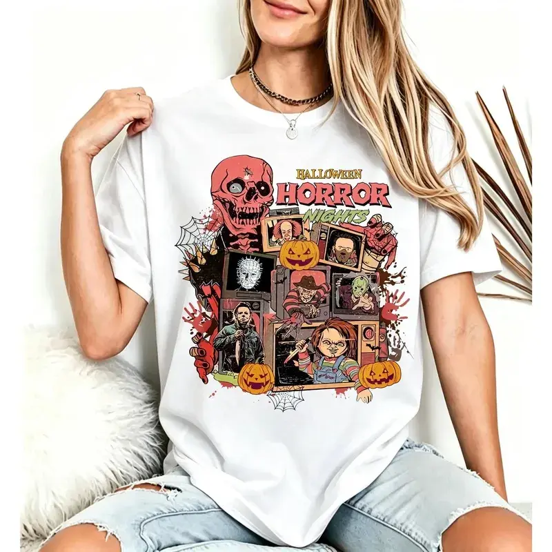 Vintage 90s  Movies Washed T-shirt, Retro Horror Night Shirt,  Vibes Tee,  Shirt, Horror Characters Shirt breathable round neck short sleeve outdoor adventure woodland cryptid graphic t-shirt fantasy romance court book lover hockey bass pro gaiter