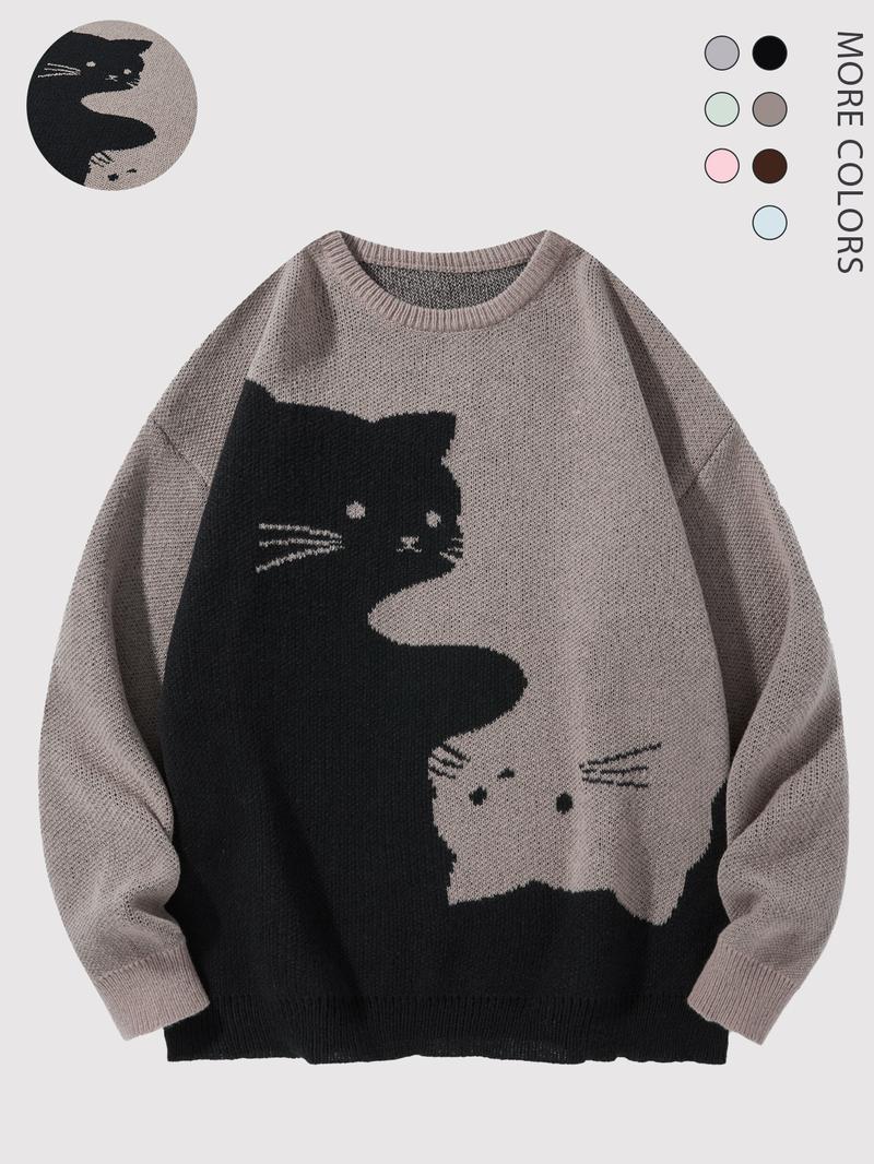 #Springfresh Love Men's Cartoon Cat Jacquard Round Neck Sweater Loose Casual Long Sleeve Knitted Sweater Autumn/Winter Fashion Men's Knitted Sweater Daily Wearing Pullover Top Same Style for Men and Women Party Leisure Halloween Academy Style Work Outdoor #Springfresh Love Men's Cartoon Cat Jacquard Round Neck Sweater Loose Casual Long Sleeve Knitted Sweater Autumn/Winter Fashion Men's Knitted Sweater Daily Wearing Pullover Top Same Style for Men and Women Party Leisure Halloween Academy Style Work Outdoor