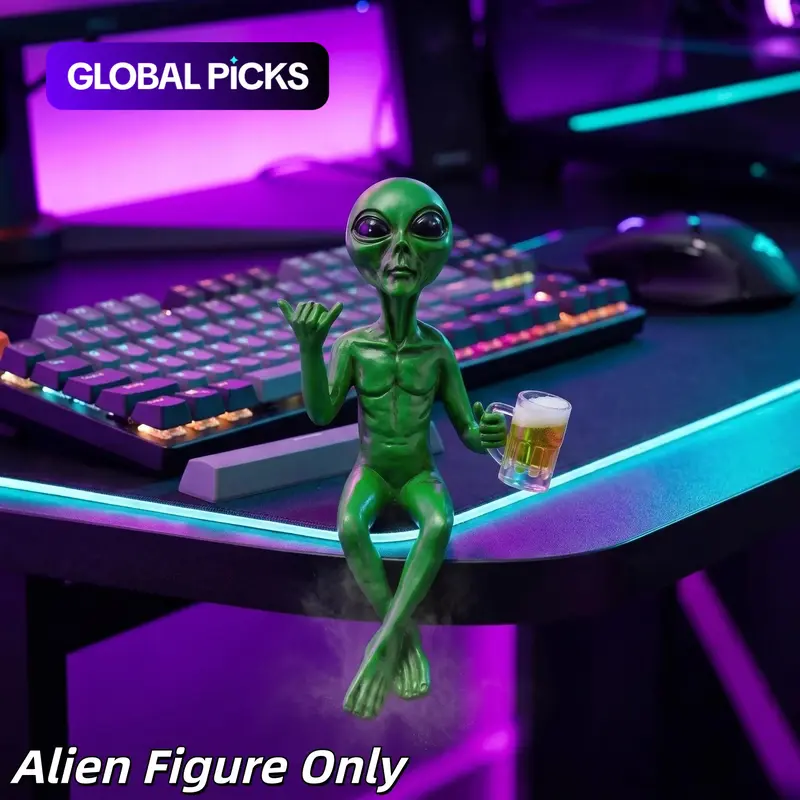 Funny Alien Figurine Desk Decor, Decorative Figurines, Novelty Shelf Sitter Statue, Gamer Room Accessories, Mini Alien Desktop Ornament, Creative Room Decor #GLOBAL PICKS