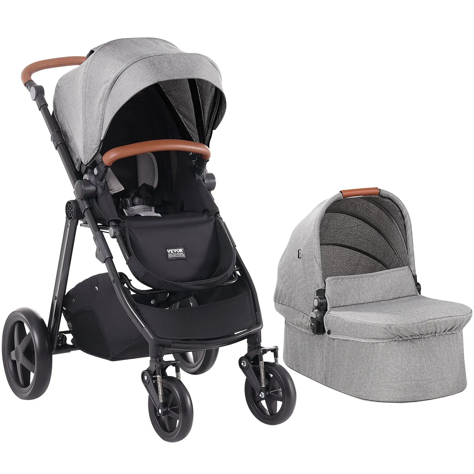 【DealsForYouDays】VEVOR Travel System Stroller with Infant Bassinet, 2-in-1 Baby Cradle Stroller Combo, Reversible Seat, Easy One-button Folding, EVA Tires with Brake Aluminum Stroller Carseat Combo Set (Dark Gray)