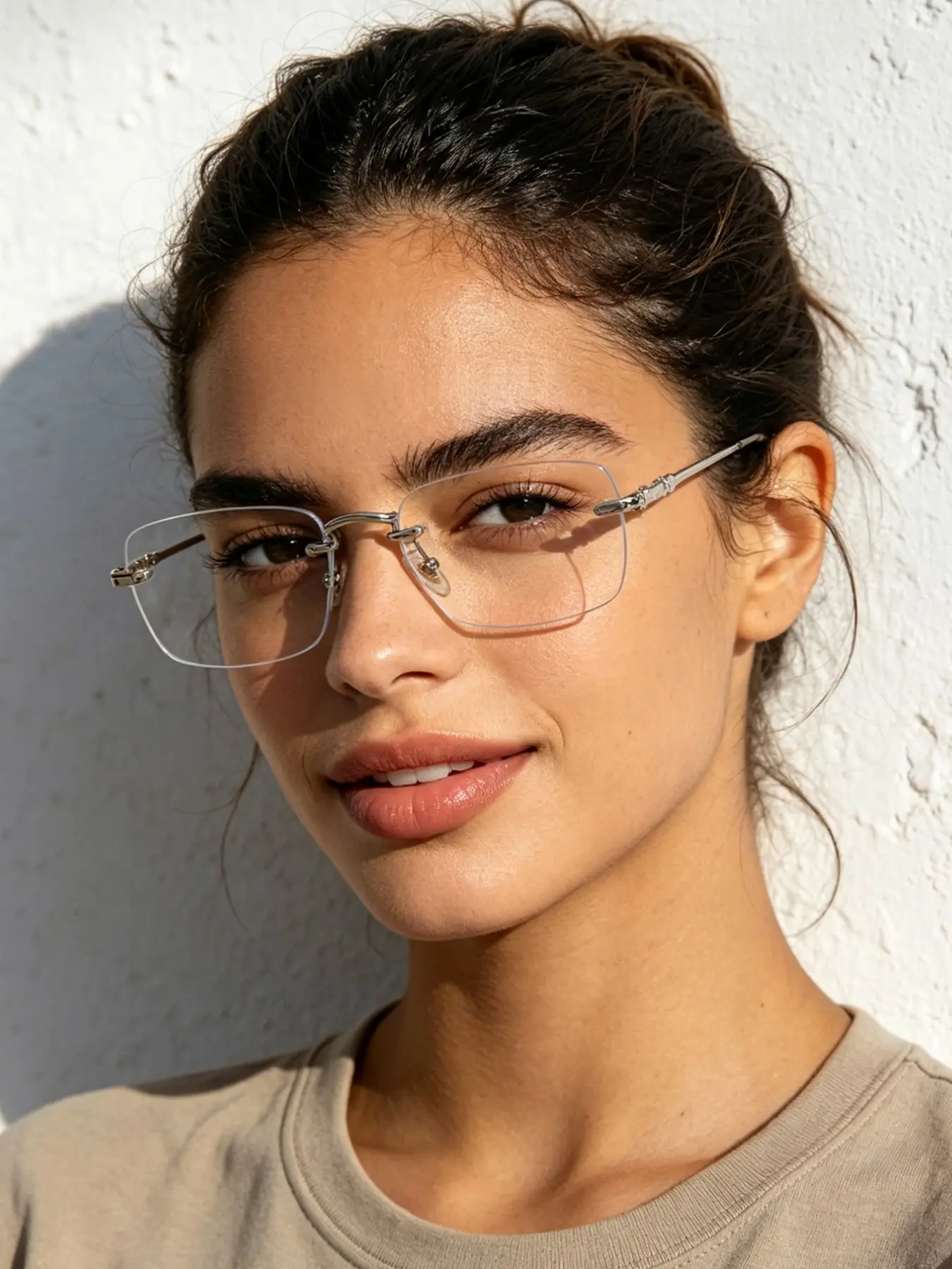 Classic Versatile Rectangular Frameless Metal Glasses, Clear Glasses, Elegant Design, Suitable for Students and Office Workers, Casual Style
