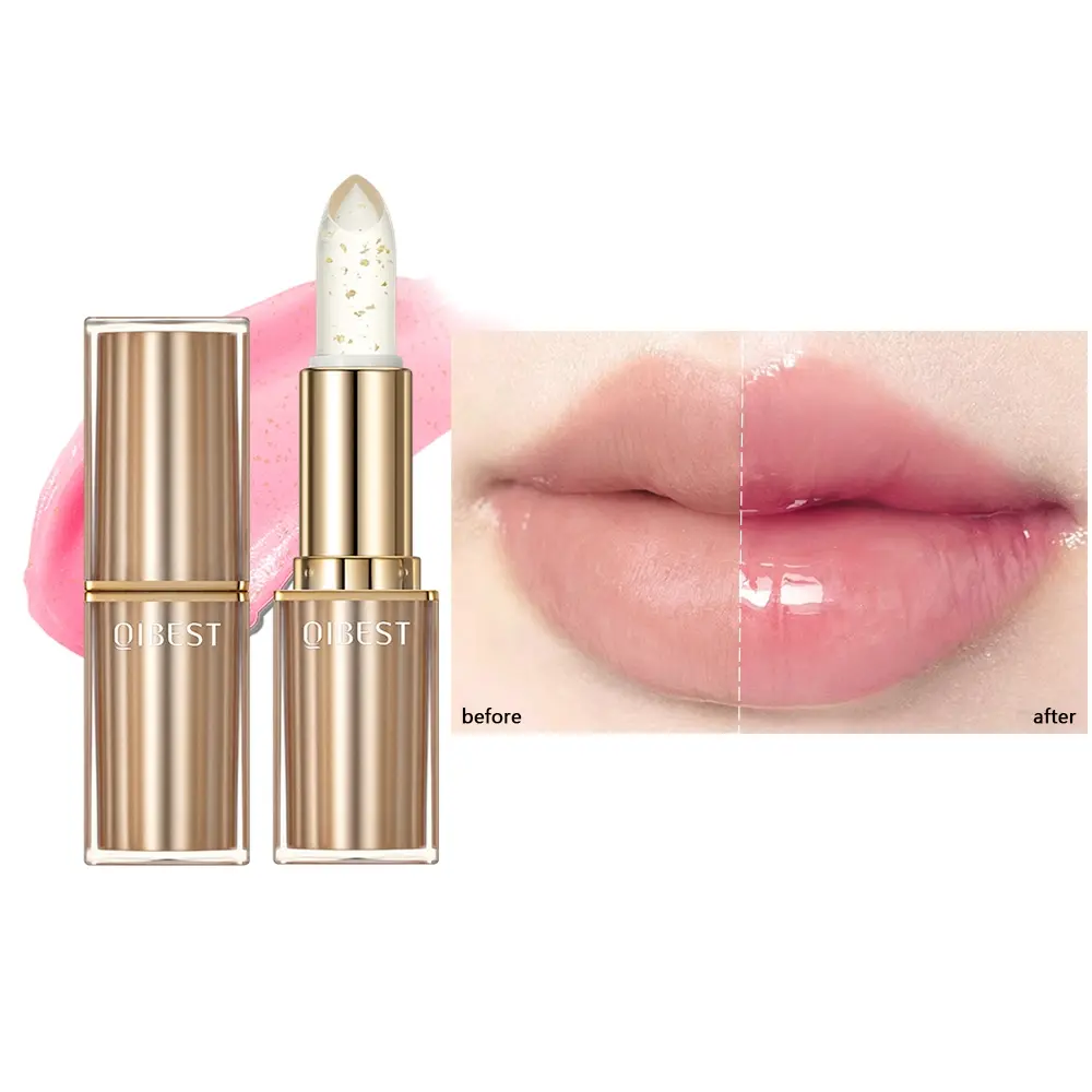 Luxury Gold Foil Magic Color Change Lipstick, Transparent Jelly Moisturizing Glossy Lip Balm, Natural Custom Shade Hydrating Lip Care Gloss for Girls Daily Makeup Gift
