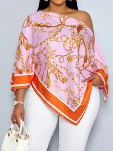 New Summer Casual Elegant Women's Print Blouse, Shirts, Batwing Sleeve, Asymmetrical Hem, Loose Fit, Perfect for Daily Wear, Parties, Vacations