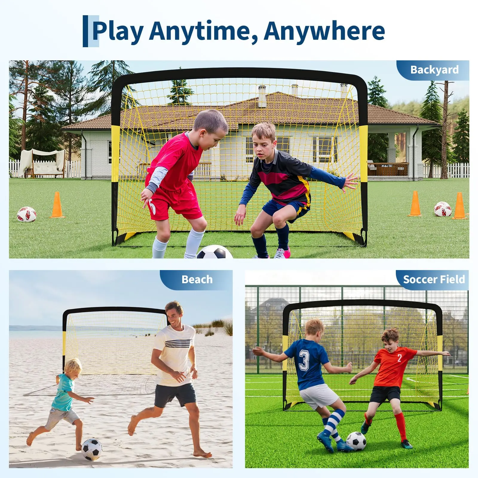 【Garvee】Portable Soccer Goal Set for Backyard – 6x4 FT & 7x5 FT – Steel and Iron Frame Football Nets with Durable PE Mesh, Soccer Ball, Pump, Cones, Ground Stakes & Carry Bag – Easy Setup Training Equipment for Kids, Youth & Adults