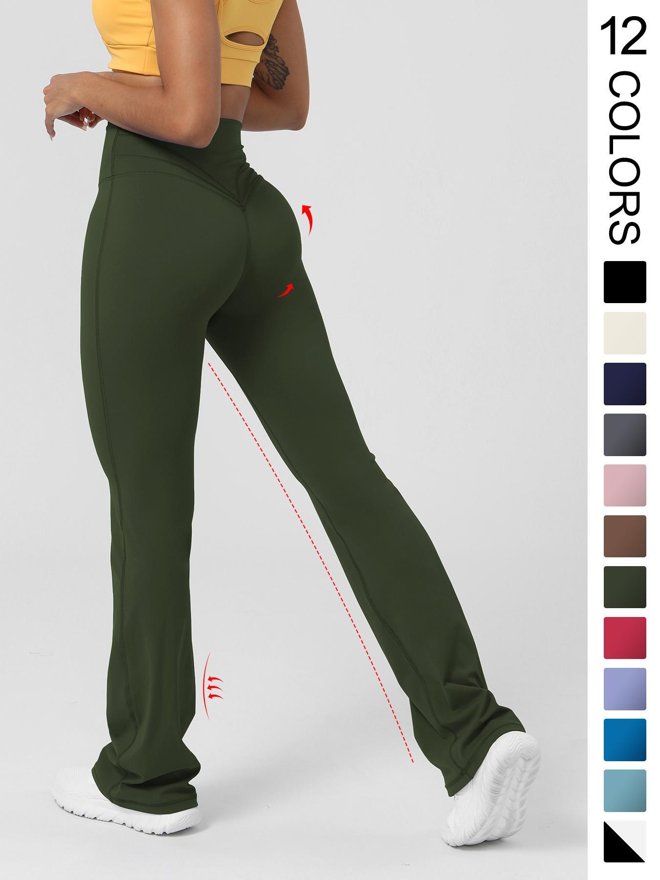 Women's Basic Plain High Waist Slim Flare Leg Yoga Pants, Flared Yoga Bottoms, Solid Bell Bottom Sports Trousers for Workout Gym Fitness, Women's Joggers