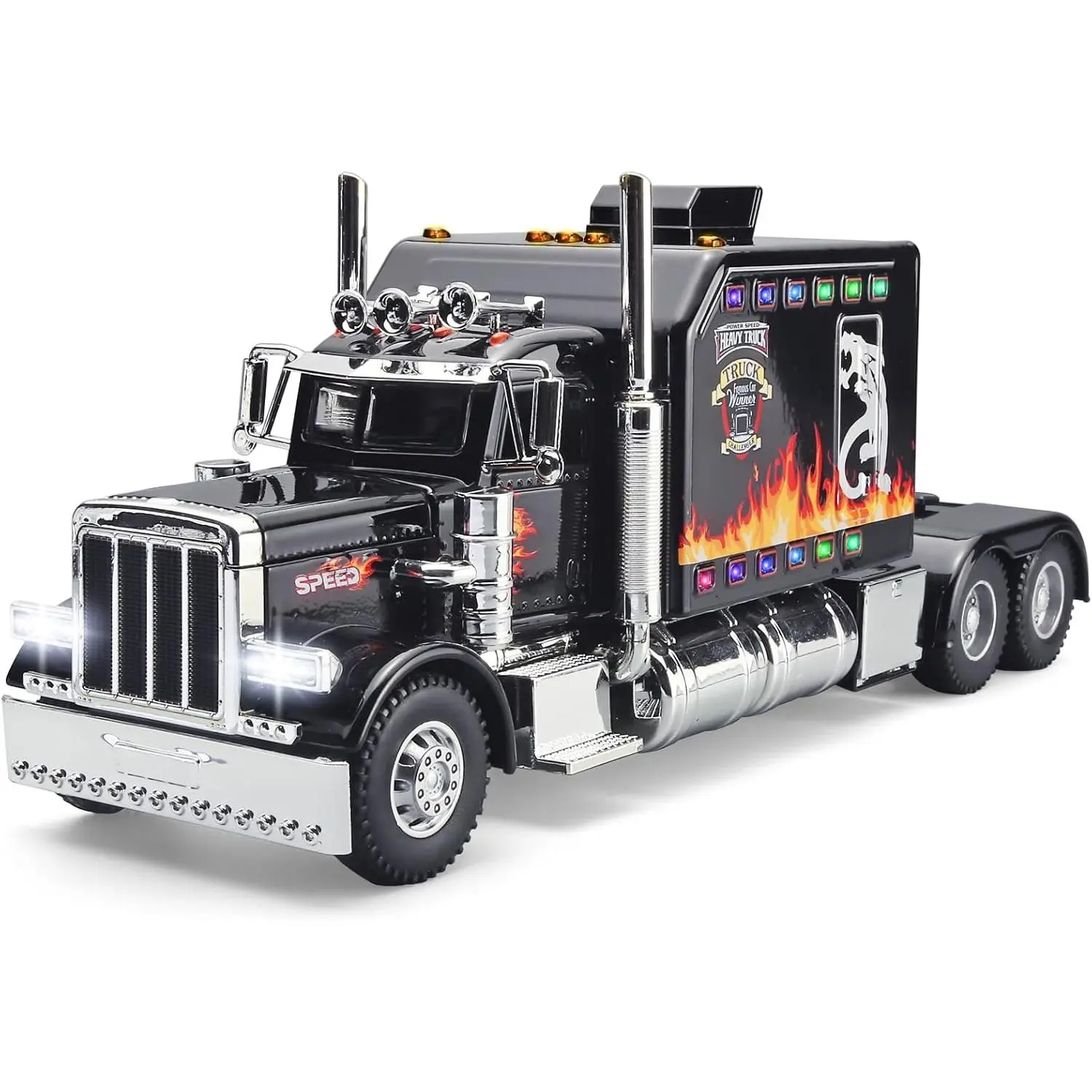 Semi Truck for Boys Tow Trucks Toy,Metal Diecast Trucks Model with Light and Sound Pull Back Semi Truck Toy,Truck and Trailer Toys for Boys Age 4-7(Black)