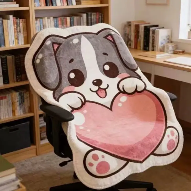 Cartoon Heart Border Collie Flannel Blanket, Soft Adorable Puppy Design, Nap Cover, Office Sofa Warm Shoulder Blanket