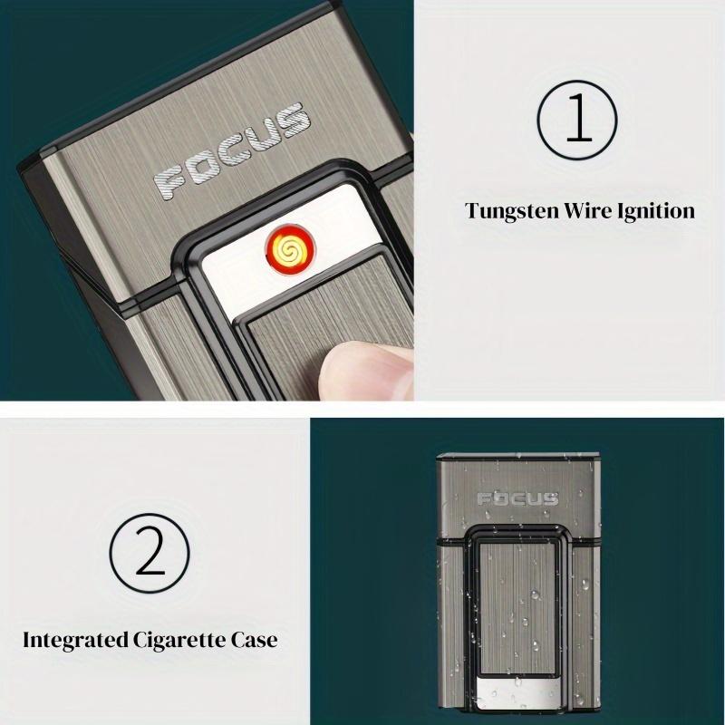 Cigarette Case with Lighter, Tungsten Filament Cigarette Lighter, Rechargeable Windproof Cigarette Lighter, USB Rechargeable Lighter, Compatible with Soft and Hard Cases, One-button Pop-up, Cigarette Case Holder That Can Hold 20 Cigarettes