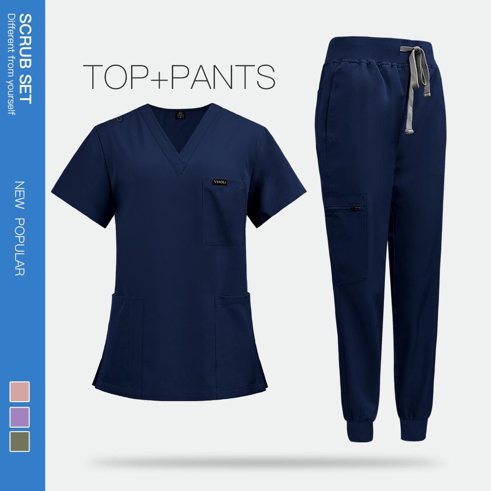 Comfortable Leisure Care Center Daily Practical Work Clothes Set Women Unisex Doctor Hospital Uniform Top Jogger Pants Veterinary Nursing Uniforms