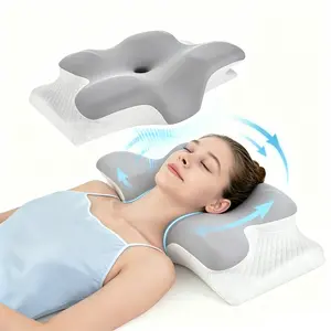 Contoured Neck Pillow, Ergonomic Memory Foam, Unscented Supportive Memory Foam with Cooling Cover, Zoned Design & Extra-Large Armrest for Side/Stomach/Back Sleepers, Double-Sided #GLOBAL PICKS