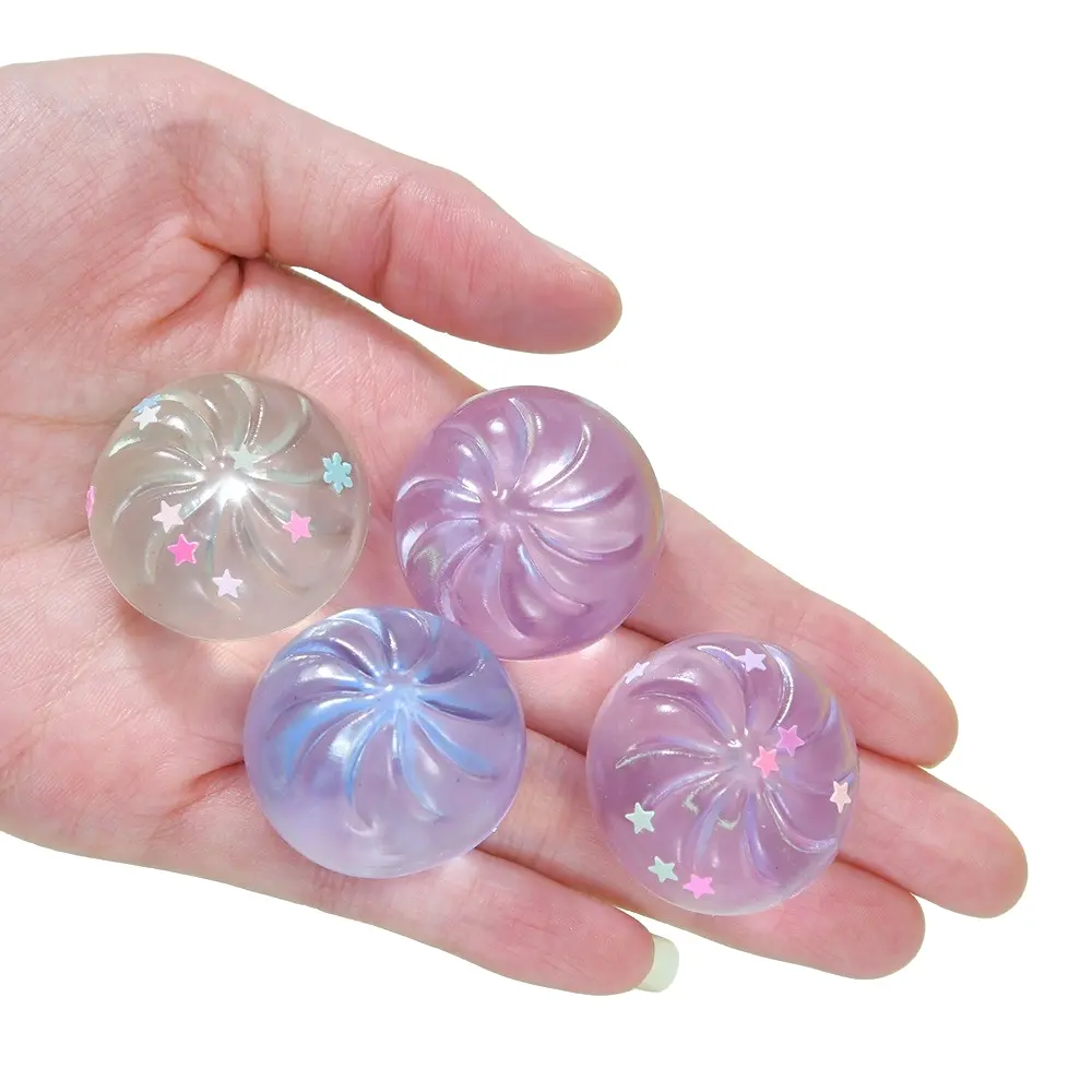 4 Wet Soft Mini Fluffy Sparkle Stress Balls,Hollow-out design at the bottom, Colorful Sensory Toy Set, Soft and Quick-Rebound Design, Suitable for Parties and Gifts, Squeezable Stress Balls，Anxiety Relief Toy, Fidget Toy, TPR Squeeze Ball